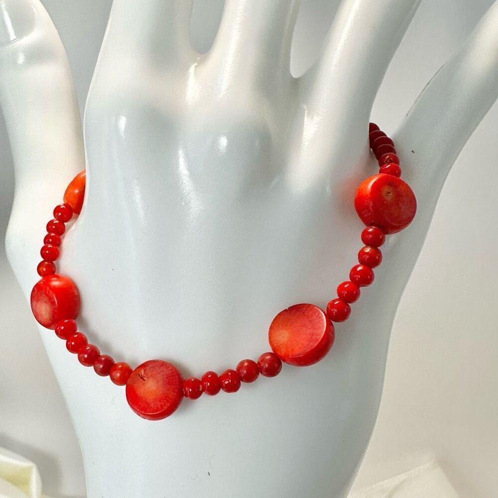Sterling silver coral beaded bracelet